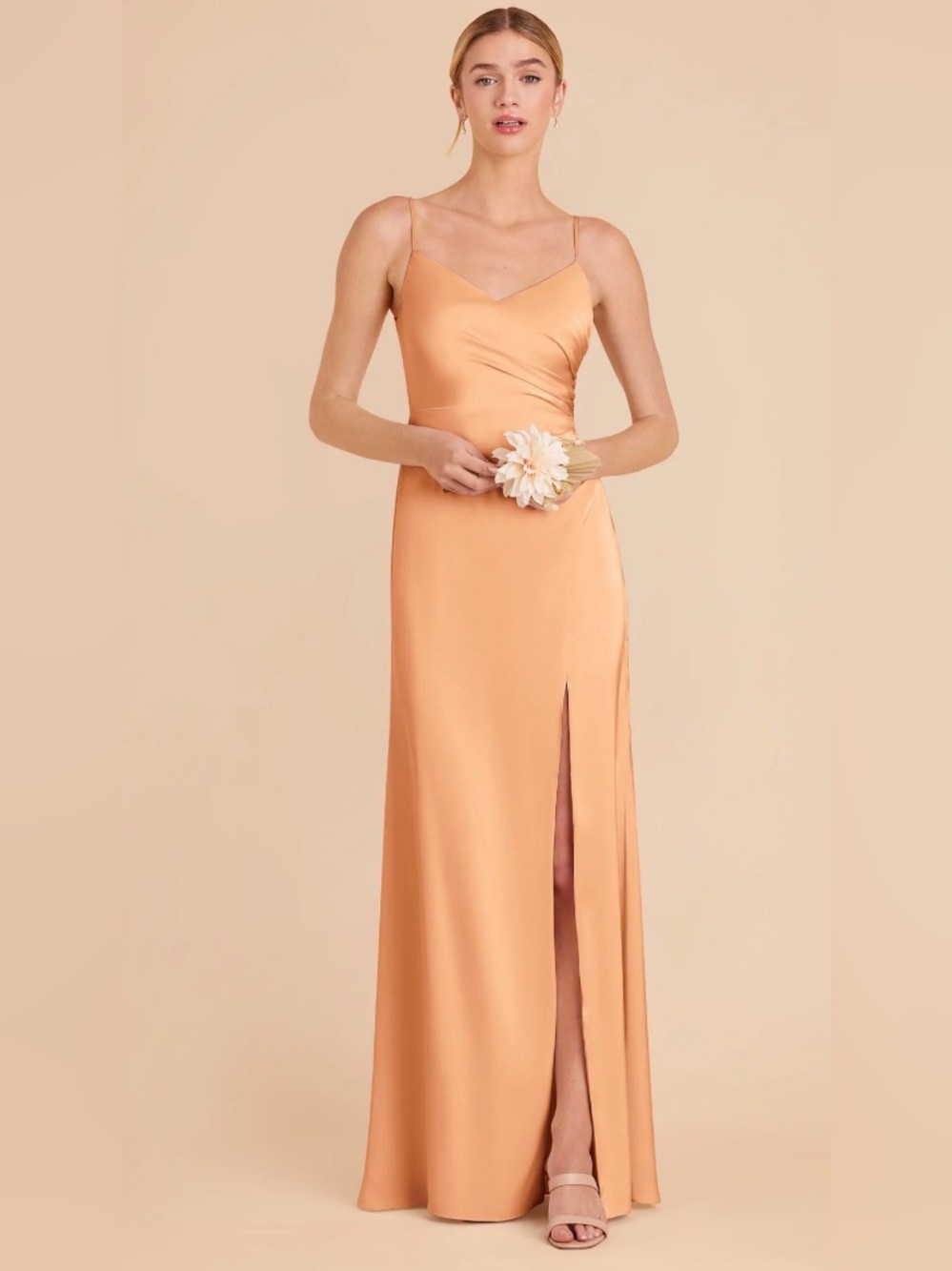 Birdy Grey Catherine Matte Satin Bridesmaid Dress - Peach - Size M - NWT
